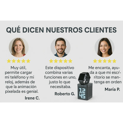 Cargador inalambrico 3 en 1 con Bocina y Pantalla Pixel